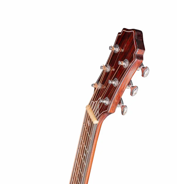 Close Shot Acoustic Guitar Tuning Machine Foco Seletivo Fundo Branco — Fotografia de Stock