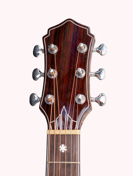 Primer Plano Plano Máquina Afinación Guitarra Acústica Enfoque Selectivo Fondo — Foto de Stock