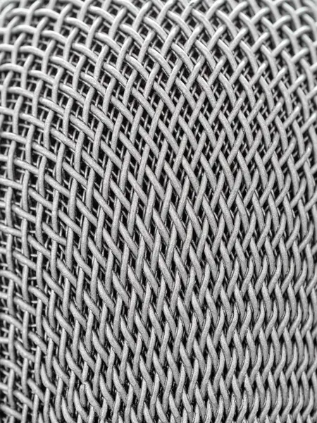 Steel Grille Background Close Shot Microphone Selective Focus — Stock Photo, Image