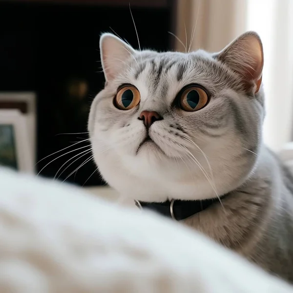 Шотландская Кошка Кровати Портрет Симпатичное Лицо — стоковое фото