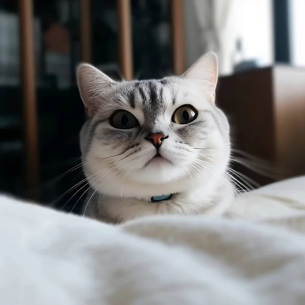 Vakker Skotsk Katt Sengen Portrett Søtt Ansikt – stockfoto