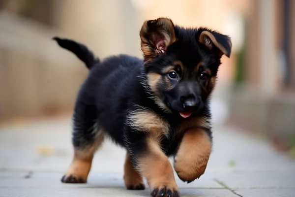Cute German Shepherd Puppy Walking Street — Stock Photo, Image