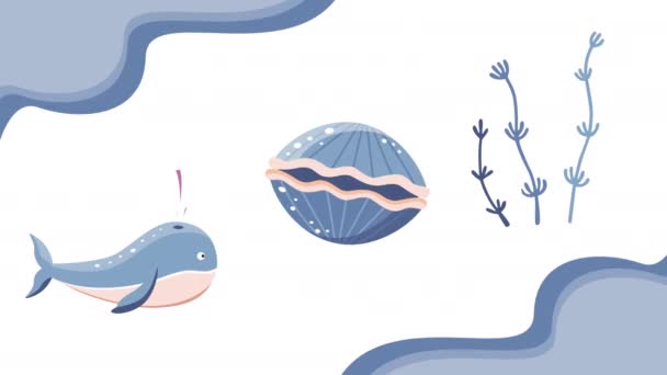 Video Kartun Bawah Air Diatur Pada Latar Belakang Putih Konsep — Stok Video