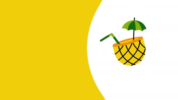 Video Verticale Disegno Cartone Animato Cocktail Ananas Sfondo Blu Navy — Video Stock