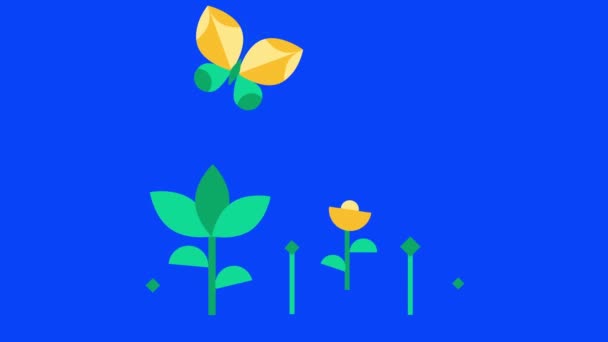Video Cartoon Green Plants Flower Navy Blue Background Concept Exploring — ストック動画