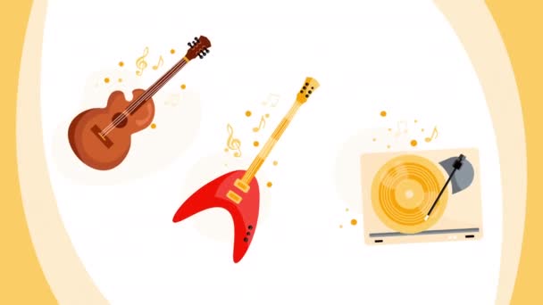 Відео Мультиплікаційних Музичних Інструментів Білому Тлі Концепція Фестивального Набору — стокове відео