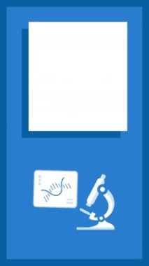 4k video of cartoon microscope on blue background.Concept of genetics.