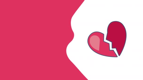 Vídeo Vertical Corazón Roto Rosa Sobre Fondo Blanco Con Flecha — Vídeo de stock