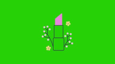 Yeşil arka planda pembe ruj karikatürünün 4K videosu. Ruj kavramı.