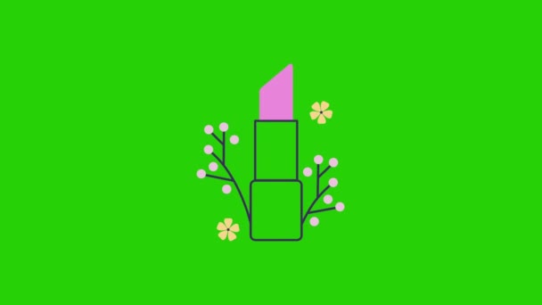 緑の背景に漫画ピンクの口紅の4Kビデオ 口紅の概念 — ストック動画