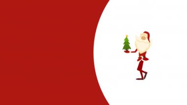 Beyaz arka plan ve kırmızı zemin üzerinde komik Noel Baba 'nın 4k dikey animasyonu. Noel Kavramı.