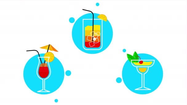 Video Cartoon Set Cocktails Design Concept Bar Set — Videoclip de stoc