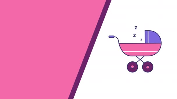 白い背景に漫画の赤ちゃんベビーカーのデザインの4Kビデオ ベビーローラーの概念 — ストック動画