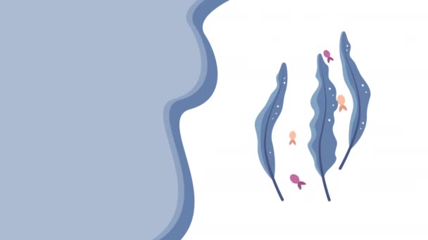 Відео Мультиплікаційного Синього Листя Білому Тлі Концепція Підводного — стокове відео