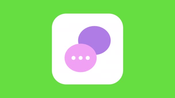 緑の背景に漫画紫とピンクのアイコンの4K垂直ビデオ オンラインメッセージの概念 — ストック動画