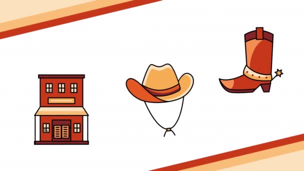 Video Van Cartoon West Ingesteld Witte Achtergrond Concept Van Cowboy — Stockvideo