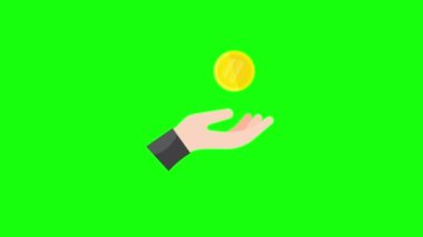 Yeşil arka planda 4K karikatür madeni para videosu. Para kavramı.