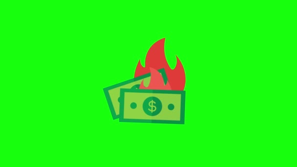 Vertical Video Cartoon Money Fire Green Background Concept Money — Stock Video