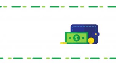 Beyaz arka planda karikatür dolar tasarımının 4k videosu. Para kavramı.