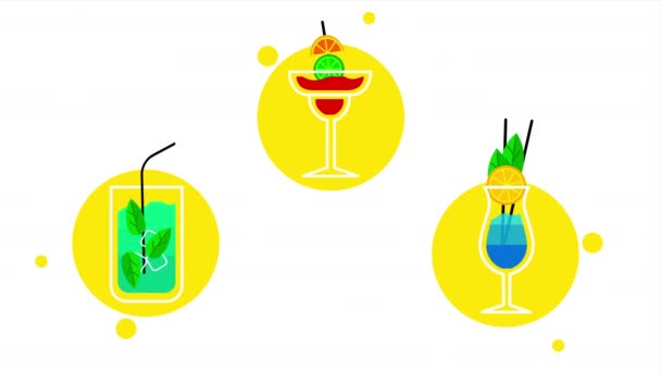 Video Cartoon Set Cocktails Design Concept Bar Set — Stockvideo