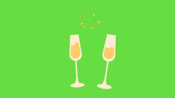 Vertical Video Cartoon Wine Glasses Green Background Concept Service — Stok video