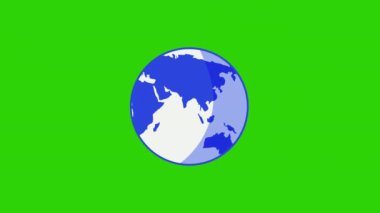 4k video of cartoon globe icon on green background. Concept of communication.