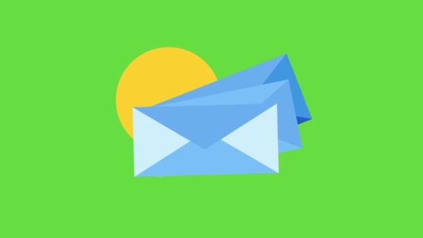 Video Cartoon Envelopes Icons Green Backgrounds Concept Information — Stock Video
