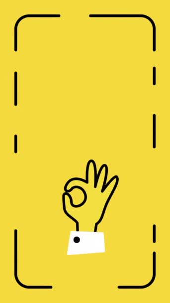 Vertical Video Cartoon Hand Fingers Yellow Background Concept Hand — Vídeo de stock