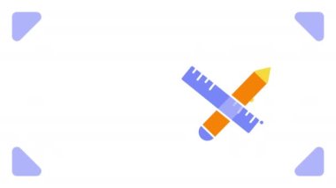 4k video of pen and ruler icon on white background. Concept of school items
