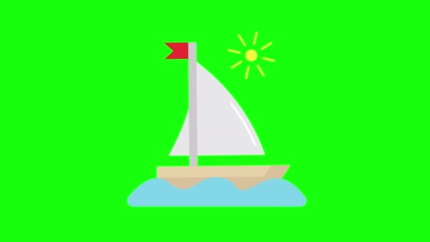 Vertical Video Cartoon Ship Design Green Background Concept Travel — Vídeos de Stock