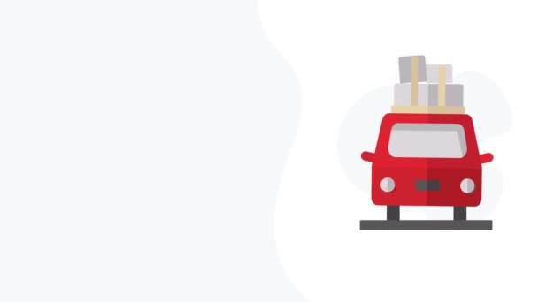白い背景に漫画の赤い車のデザインの4Kビデオ 旅行の概念 — ストック動画