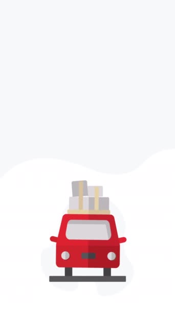 白い背景に漫画の赤い車のデザインの4K垂直ビデオ 旅行の概念 — ストック動画
