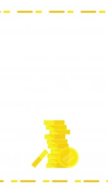 4k vertical video of cartoon coins on white background. Concept of money.