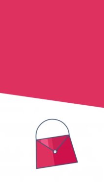 4k vertical video of cartoon pink bag on white background. Concept of bag.