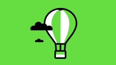 Bulutlarda siyah çerçeveli balon ikonunun yeşil arkaplanlı 4k videosu. İpek Konsepti.