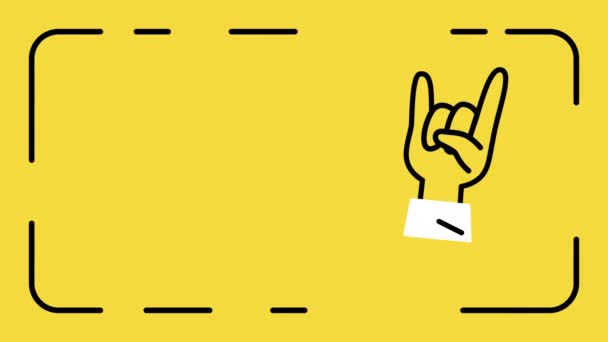Video Cartoon Hand Rock Sign White Sleeve Yellow Background Concept — Vídeo de stock