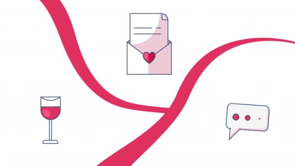 Video Cartoon Envelope Letter Heart Icon Set White Background Concept — Αρχείο Βίντεο