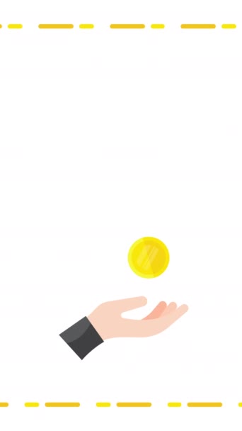 Вертикальное Видео Мультяшной Монеты Руке Белом Фоне Концепция Денег — стоковое видео
