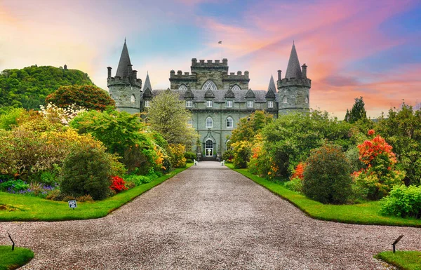 Inveraray Castello Giardino Tramonto Scozia Regno Unito — Foto Stock