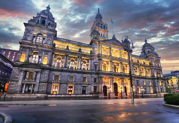 Glasgow City Chambers George Square Dramatic Suncrise Scotland — стокове фото