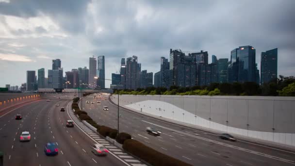 Cingapura Lapso Tempo Dia Para Noite Com Tráfego Estrada Com — Vídeo de Stock