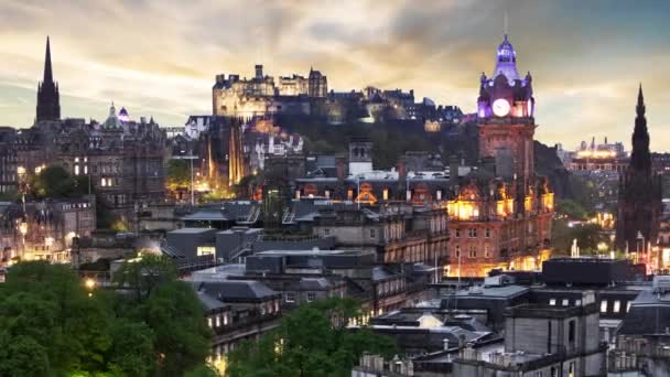 Edinburský Hrad Skotsko Při Západu Slunce Časová Prodleva — Stock video