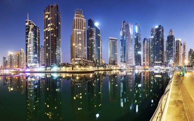 Dubai Marina panorma at night, UAE