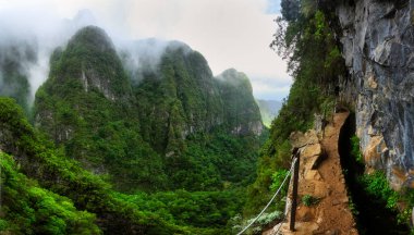 Jungle in Madeira island - Views from the trekking trail on the cliffs at Levada do Caldeirao Verde, Queimadas, Portugal