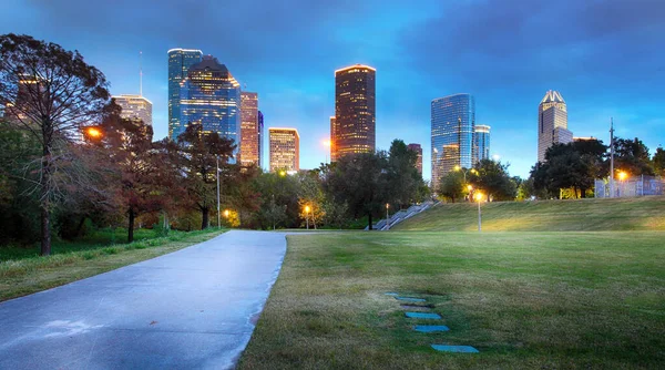 Houston Texas Estados Unidos América Parque Skyline Crepúsculo — Fotografia de Stock
