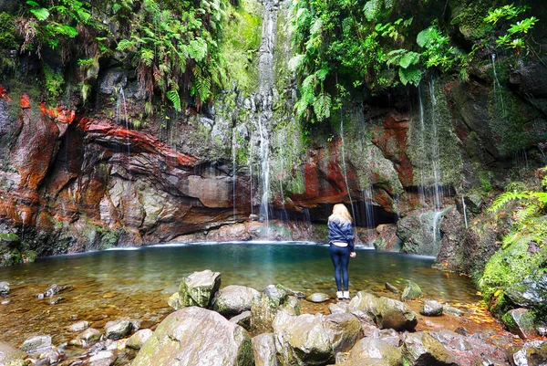 Водоспад Фонтесів Природний Басейн Туристичний Пункт Розташований Рабакалі Острові Мадейра — стокове фото