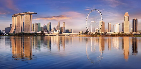 Σιγκαπούρη Κατά Την Ανατολή Πανόραμα Ορίζοντα Marina Bay — Φωτογραφία Αρχείου