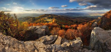 Autumn panorama with forest from peak Sitno, Banska Stiavnica. clipart