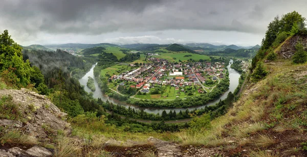 Panorama Village Podbiel Orava River — Stock fotografie