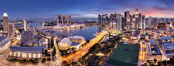 Singapore Stadsgezicht Bij Dramatische Zonsondergang Panorama Van Marina Baai Azië — Stockfoto